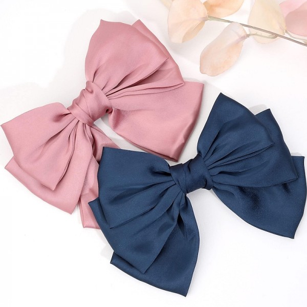 Big Satin Layered Hair Bows for Women Girls 7 Inch Pink Blue Barrette Hair Clip Large Ribbon Bows Style Hair Accessories Big Satin Layered Hair Bows for Women Girls 7 Inch Pink Blue Barrette Hair Clip Large Ribbon Bows Style Hair Accessories