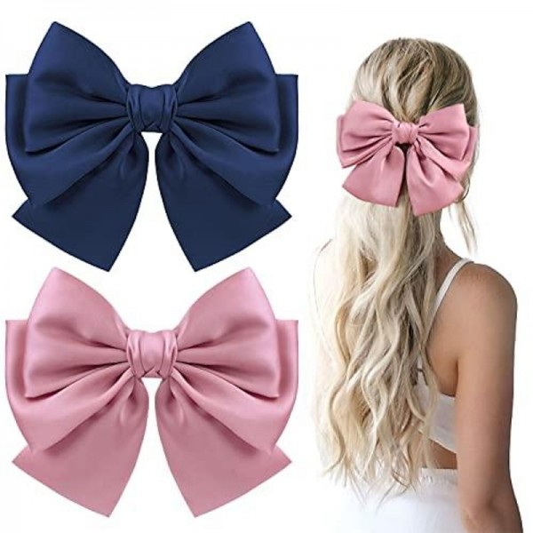 Big Satin Layered Hair Bows for Women Girls 7 Inch Pink Blue Barrette Hair Clip Large Ribbon Bows Style Hair Accessories Big Satin Layered Hair Bows for Women Girls 7 Inch Pink Blue Barrette Hair Clip Large Ribbon Bows Style Hair Accessories