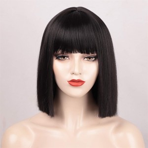 Black Bob Wig with Bangs Short Black Wig for Women Straight Bob Wigs Heat Resistant Synthetic wig Mia Wallace Cleopatra Cospaly Daily Party Use 12