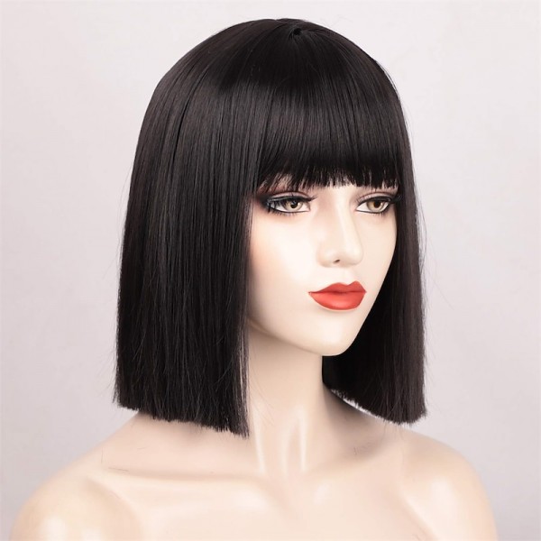 Black Bob Wig with Bangs Short Black Wig for Women Straight Bob Wigs Heat Resistant Synthetic wig Mia Wallace Cleopatra Cospaly Daily Party Use 12 Black Bob Wig with Bangs Short Black Wig for Women Straight Bob Wigs Heat Resistant Synthetic wig Mia Wallace Cleopatra Cospaly Daily Party Use 12