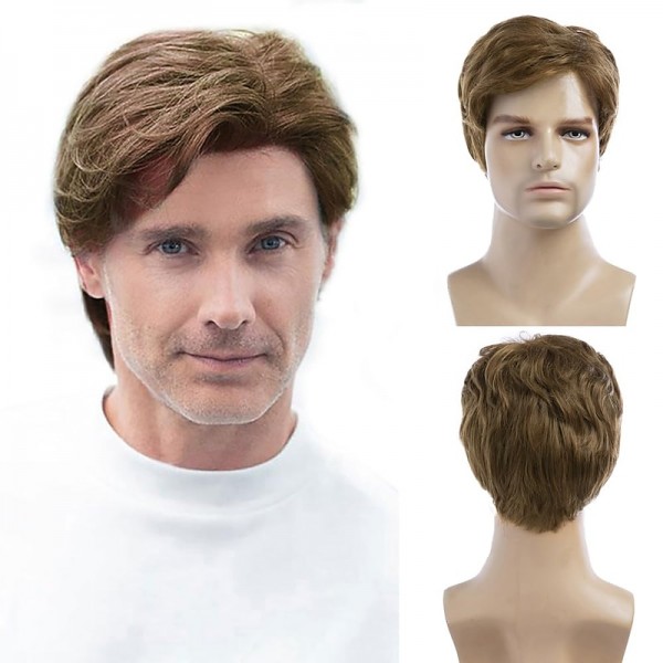 Mens Wigs Short Light Brown Wig Synthetic Heat Resistant Natural Halloween Cosplay Hair Wig for Male Mens Wigs Short Light Brown Wig Synthetic Heat Resistant Natural Halloween Cosplay Hair Wig for Male