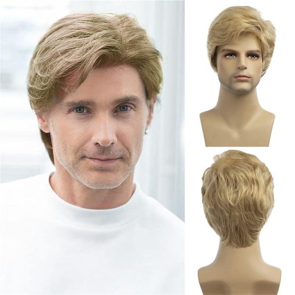 Mens Wigs Short Light Brown Wig Synthetic Heat Resistant Natural Halloween Cosplay Hair Wig for Male Mens Wigs Short Light Brown Wig Synthetic Heat Resistant Natural Halloween Cosplay Hair Wig for Male