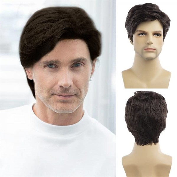 Mens Wigs Short Light Brown Wig Synthetic Heat Resistant Natural Halloween Cosplay Hair Wig for Male Mens Wigs Short Light Brown Wig Synthetic Heat Resistant Natural Halloween Cosplay Hair Wig for Male