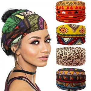 Bohemian Printed Headband Elastic Sweat-absorbent Headband Non Slip Wide Knotted Headband Turban Head Scarfs Bohemian Hair Accessories