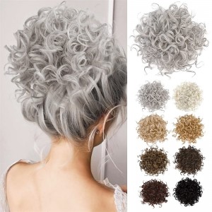 Gray Messy Bun Hair piece for Women Elastic Drawstring Loose Wave Large Curly Bun Messy Bun Scrunchie Synthetic Hair Bun Hair Extensions curly Hair Pieces for Women Daily Use