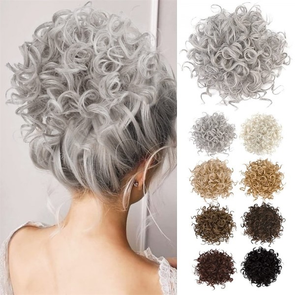 Gray Messy Bun Hair piece for Women Elastic Drawstring Loose Wave Large Curly Bun Messy Bun Scrunchie Synthetic Hair Bun Hair Extensions curly Hair Pieces for Women Daily Use Gray Messy Bun Hair piece for Women Elastic Drawstring Loose Wave Large Curly Bun Messy Bun Scrunchie Synthetic Hair Bun Hair Extensions curly Hair Pieces for Women Daily Use