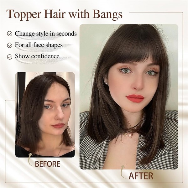 Hair Toppers for Women Adding Hair Volume Topper with Bangs 12 Inch Synthetic Invisible Clips in Hair Pieces with Thinning Hair Natural Looking Topper Hair Extension for Daily Use Hair Toppers for Women Adding Hair Volume Topper with Bangs 12 Inch Synthetic Invisible Clips in Hair Pieces with Thinning Hair Natural Looking Topper Hair Extension for Daily Use