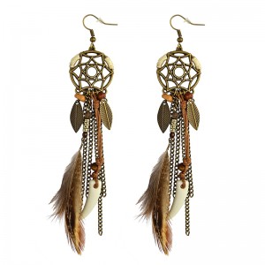 CARNIVAL Dream Catcher Tassel Earrings Bohemian Feather Leaves Retro Earrings