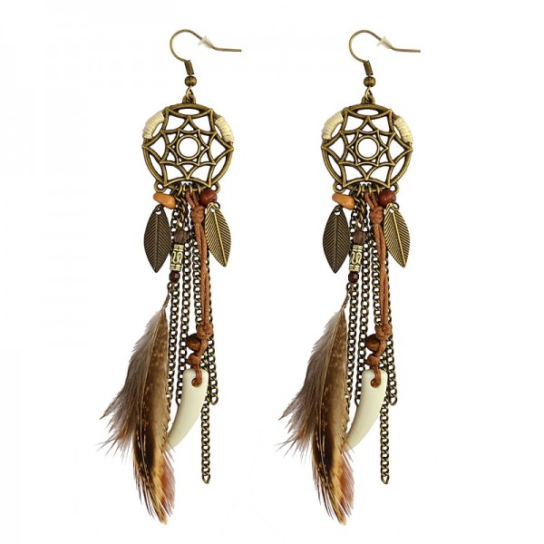 CARNIVAL Dream Catcher Tassel Earrings Bohemian Feather Leaves Retro Earrings CARNIVAL Dream Catcher Tassel Earrings Bohemian Feather Leaves Retro Earrings