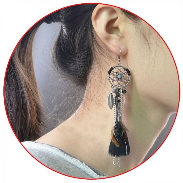 CARNIVAL Dream Catcher Tassel Earrings Bohemian Feather Leaves Retro Earrings CARNIVAL Dream Catcher Tassel Earrings Bohemian Feather Leaves Retro Earrings