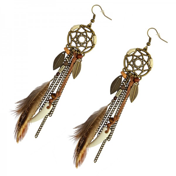 CARNIVAL Dream Catcher Tassel Earrings Bohemian Feather Leaves Retro Earrings CARNIVAL Dream Catcher Tassel Earrings Bohemian Feather Leaves Retro Earrings