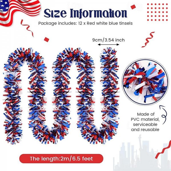 6PCS 6.5ft Red White Blue Tinsel 4th of July Tinsel Garland Patriotic Garland Glitter Independence Day Metallic Garland for Labor Day Decorations (Bright Style) 6PCS 6.5ft Red White Blue Tinsel 4th of July Tinsel Garland Patriotic Garland Glitter Independence Day Metallic Garland for Labor Day Decorations (Bright Style)