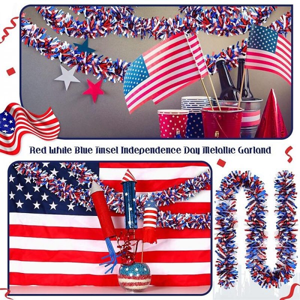 6PCS 6.5ft Red White Blue Tinsel 4th of July Tinsel Garland Patriotic Garland Glitter Independence Day Metallic Garland for Labor Day Decorations (Bright Style) 6PCS 6.5ft Red White Blue Tinsel 4th of July Tinsel Garland Patriotic Garland Glitter Independence Day Metallic Garland for Labor Day Decorations (Bright Style)
