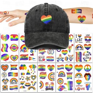 LGBT Baseball Hat with Tattoo Sticker Temporary Tattoo Pride Rainbow Denim Hats Pride Baseball Hat Adjustable LGBT Hat for Men Women