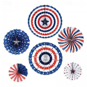 6PCS US Flag Paper Fans for Independence Day Party Supplies Background Wall Decoration Red White and Blue Hanging Paper Fans