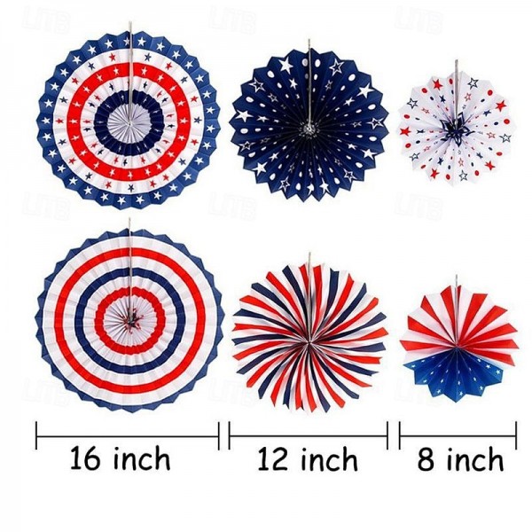 6PCS US Flag Paper Fans for Independence Day Party Supplies Background Wall Decoration Red White and Blue Hanging Paper Fans 6PCS US Flag Paper Fans for Independence Day Party Supplies Background Wall Decoration Red White and Blue Hanging Paper Fans
