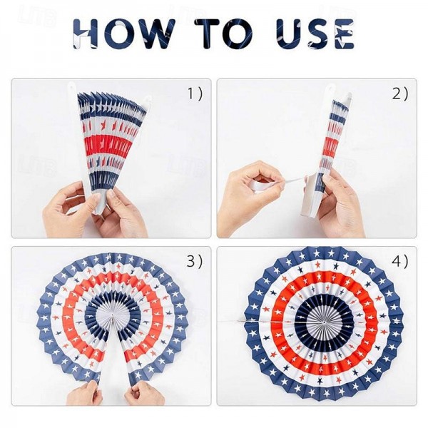 6PCS US Flag Paper Fans for Independence Day Party Supplies Background Wall Decoration Red White and Blue Hanging Paper Fans 6PCS US Flag Paper Fans for Independence Day Party Supplies Background Wall Decoration Red White and Blue Hanging Paper Fans