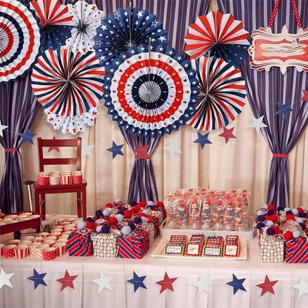 6PCS US Flag Paper Fans for Independence Day Party Supplies Background Wall Decoration Red White and Blue Hanging Paper Fans 6PCS US Flag Paper Fans for Independence Day Party Supplies Background Wall Decoration Red White and Blue Hanging Paper Fans