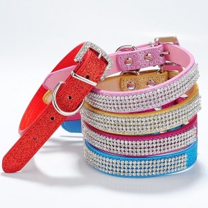 Dog Collar Adjustable / Retractable Rhinestone PU Leather Purple Red Blue Pink Black for Girl Dog