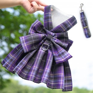 Dog Harness Dress with Leash Set, Princess Dog Dress for Small Dog Girl, Puppy Dresses with D Ring, Pet Clothes Doggie Outfits Cat Apparel