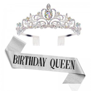 Birthday Crown &amp; Birthday Girl Sash Set, Rhinestone Tiaras and Crowns for Women Girls Gold Tiara Birthday Gold Sash Princess Tiaras Queen Crowns for Birthday Party Photoshoot