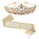 Birthday Crown &amp; Birthday Girl Sash Set, Rhinestone Tiaras and Crowns for Women Girls Gold Tiara Birthday Gold Sash Princess Tiaras Queen Crowns for Birthday Party Photoshoot