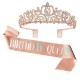 Birthday Crown &amp; Birthday Girl Sash Set, Rhinestone Tiaras and Crowns for Women Girls Gold Tiara Birthday Gold Sash Princess Tiaras Queen Crowns for Birthday Party Photoshoot