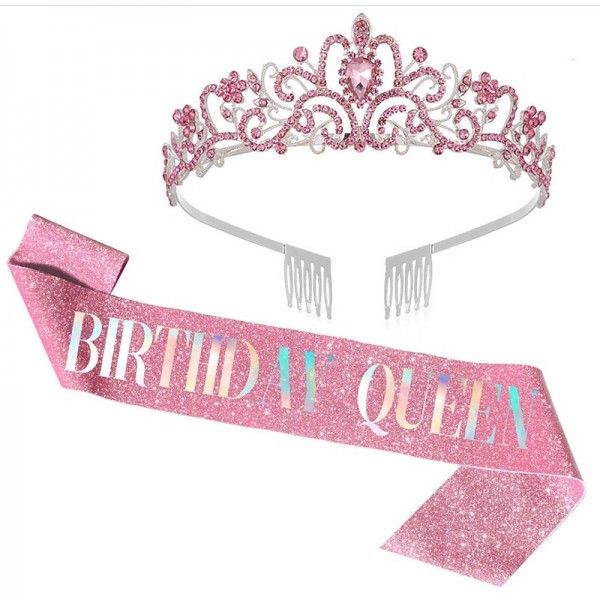 Birthday Crown &amp; Birthday Girl Sash Set, Rhinestone Tiaras and Crowns for Women Girls Gold Tiara Birthday Gold Sash Princess Tiaras Queen Crowns for Birthday Party Photoshoot