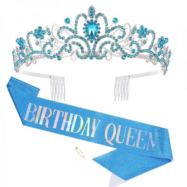 Birthday Crown &amp; Birthday Girl Sash Set, Rhinestone Tiaras and Crowns for Women Girls Gold Tiara Birthday Gold Sash Princess Tiaras Queen Crowns for Birthday Party Photoshoot