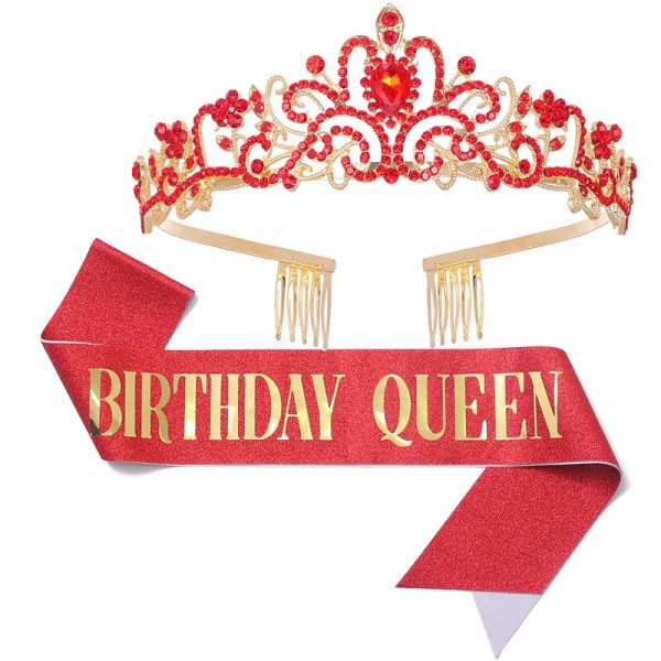 Birthday Crown &amp; Birthday Girl Sash Set, Rhinestone Tiaras and Crowns for Women Girls Gold Tiara Birthday Gold Sash Princess Tiaras Queen Crowns for Birthday Party Photoshoot