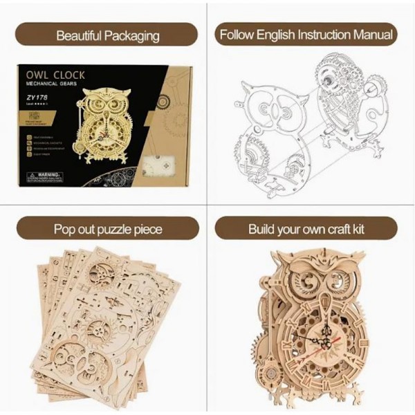 3D Wooden Puzzle For Adults Owl Clock Model Kit Desk Clock Home Decor Unique Gift For Kids On Birthday/Festival Day 3D Wooden Puzzle For Adults Owl Clock Model Kit Desk Clock Home Decor Unique Gift For Kids On Birthday/Festival Day