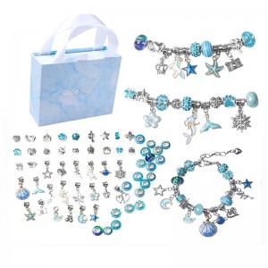 Diy Ocean Blue Crystal Bracelet Children&#039;s Suit Vintage Bracelet Exquisite Jewelry Gift Box