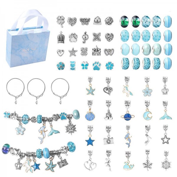Diy Ocean Blue Crystal Bracelet Children's Suit Vintage Bracelet Exquisite Jewelry Gift Box Diy Ocean Blue Crystal Bracelet Children's Suit Vintage Bracelet Exquisite Jewelry Gift Box