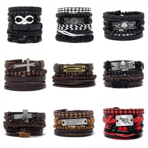 Men&#039;s Woven Bracelet Combination Set Alloy Accessories Diy Bracelet Jewelry