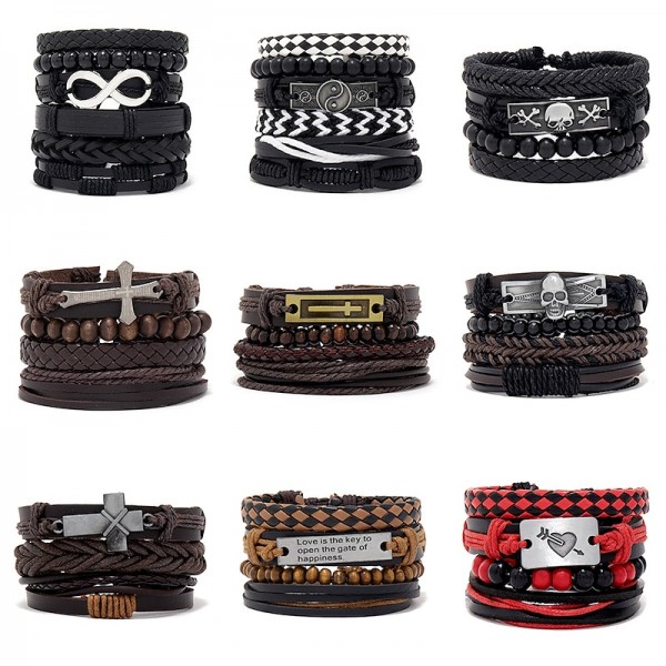 Men's Woven Bracelet Combination Set Alloy Accessories Diy Bracelet Jewelry Men's Woven Bracelet Combination Set Alloy Accessories Diy Bracelet Jewelry