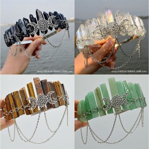 Natural Crystal Electroplated Black Electroplated Colorful White Wicca Witch Accessories Chain Crown Hair Band