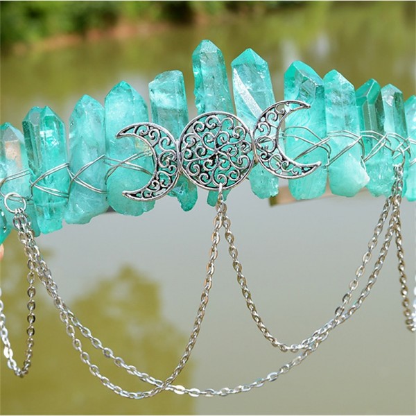 Natural Crystal Electroplated Black Electroplated Colorful White Wicca Witch Accessories Chain Crown Hair Band