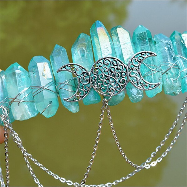 Natural Crystal Electroplated Black Electroplated Colorful White Wicca Witch Accessories Chain Crown Hair Band