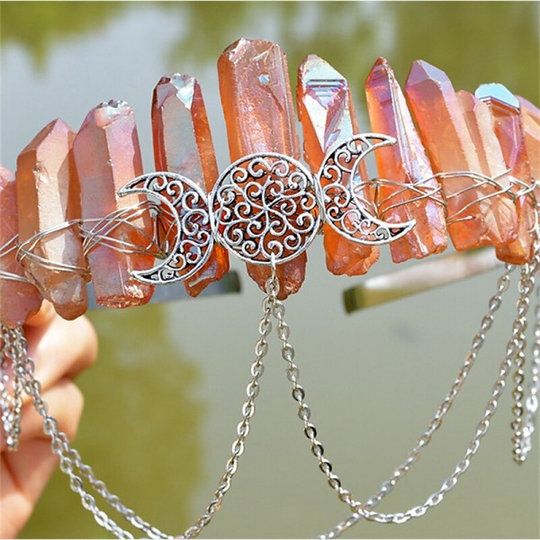 Natural Crystal Electroplated Black Electroplated Colorful White Wicca Witch Accessories Chain Crown Hair Band