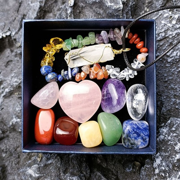 Healing Crystals,Natural Crystal Jade Seven Colored Stone Combination Set Pink Crystal Love Hexagonal Column Pendant With Multi Color Matching Gift BoxHealing Stone Healing Crystals,Natural Crystal Jade Seven Colored Stone Combination Set Pink Crystal Love Hexagonal Column Pendant With Multi Color Matching Gift BoxHealing Stone
