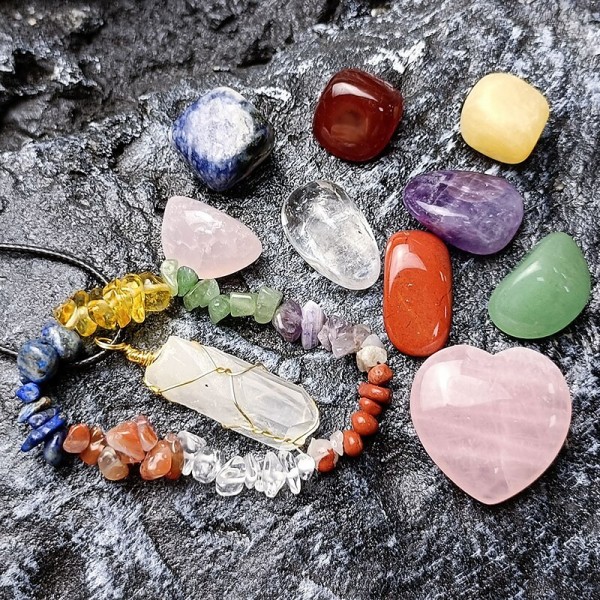 Healing Crystals,Natural Crystal Jade Seven Colored Stone Combination Set Pink Crystal Love Hexagonal Column Pendant With Multi Color Matching Gift BoxHealing Stone Healing Crystals,Natural Crystal Jade Seven Colored Stone Combination Set Pink Crystal Love Hexagonal Column Pendant With Multi Color Matching Gift BoxHealing Stone