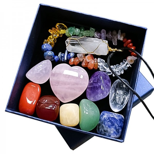 Healing Crystals,Natural Crystal Jade Seven Colored Stone Combination Set Pink Crystal Love Hexagonal Column Pendant With Multi Color Matching Gift BoxHealing Stone Healing Crystals,Natural Crystal Jade Seven Colored Stone Combination Set Pink Crystal Love Hexagonal Column Pendant With Multi Color Matching Gift BoxHealing Stone