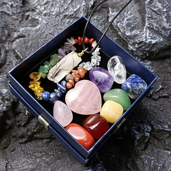 Healing Crystals,Natural Crystal Jade Seven Colored Stone Combination Set Pink Crystal Love Hexagonal Column Pendant With Multi Color Matching Gift BoxHealing Stone Healing Crystals,Natural Crystal Jade Seven Colored Stone Combination Set Pink Crystal Love Hexagonal Column Pendant With Multi Color Matching Gift BoxHealing Stone