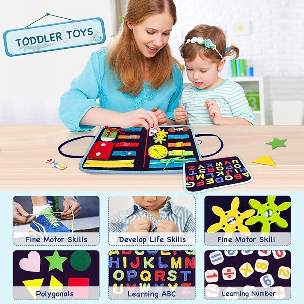 Montessori Toys Montessori Busy Board,Montessori Education Felt Busy Board Children's Educational Learning Board Multi-Page Folder Montessori Toys Montessori Busy Board,Montessori Education Felt Busy Board Children's Educational Learning Board Multi-Page Folder