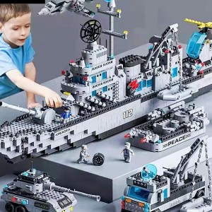 Compatible With Military Aircraft Carrier Destroyer Small Particle Puzzle Assembly Children&#039;s Toy Building Block Gift Box