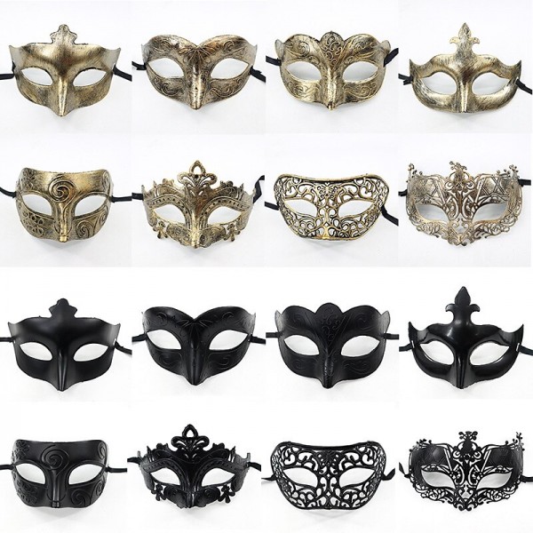 Halloween Ball Party Mask Retro Prince Flat Head Mask Antique Bronze Half Face Mask Black Decorative Men's and Women's Halloween Ball Party Mask Retro Prince Flat Head Mask Antique Bronze Half Face Mask Black Decorative Men's and Women's
