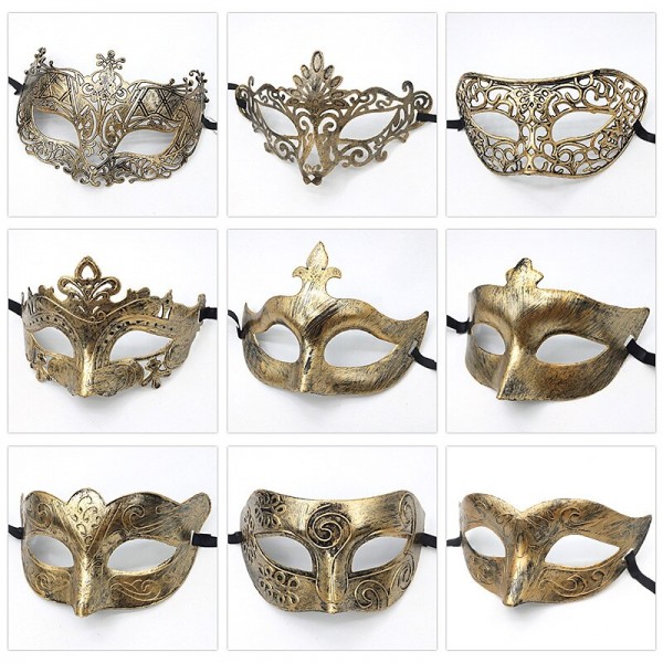Halloween Ball Party Mask Retro Prince Flat Head Mask Antique Bronze Half Face Mask Black Decorative Men's and Women's Halloween Ball Party Mask Retro Prince Flat Head Mask Antique Bronze Half Face Mask Black Decorative Men's and Women's