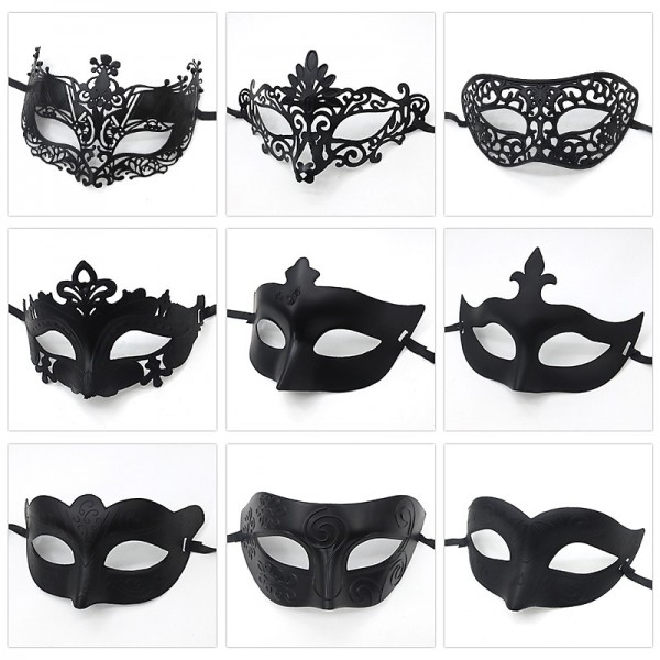 Halloween Ball Party Mask Retro Prince Flat Head Mask Antique Bronze Half Face Mask Black Decorative Men's and Women's Halloween Ball Party Mask Retro Prince Flat Head Mask Antique Bronze Half Face Mask Black Decorative Men's and Women's