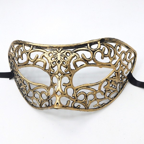 Halloween Ball Party Mask Retro Prince Flat Head Mask Antique Bronze Half Face Mask Black Decorative Men's and Women's Halloween Ball Party Mask Retro Prince Flat Head Mask Antique Bronze Half Face Mask Black Decorative Men's and Women's
