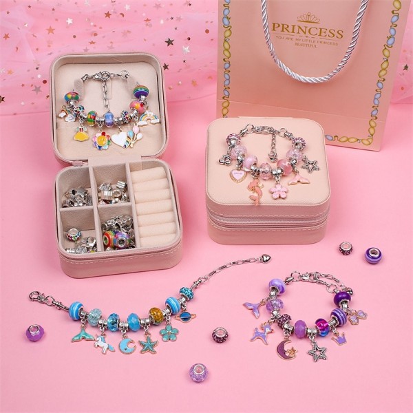 Charm Bracelet Making Kit - Girls DIY Beaded Jewelry Making Kit, Unicorn & Mermaid Gifts Toys Crafts For Girls Birthday Gift, Festival, New Year With Pink Birthday Gift Box Charm Bracelet Making Kit - Girls DIY Beaded Jewelry Making Kit, Unicorn & Mermaid Gifts Toys Crafts For Girls Birthday Gift, Festival, New Year With Pink Birthday Gift Box